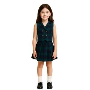 Rachel’s Kids Plaid Two-Piece Vest & Shorts Set Size 10 Vintage Tartan Preppy